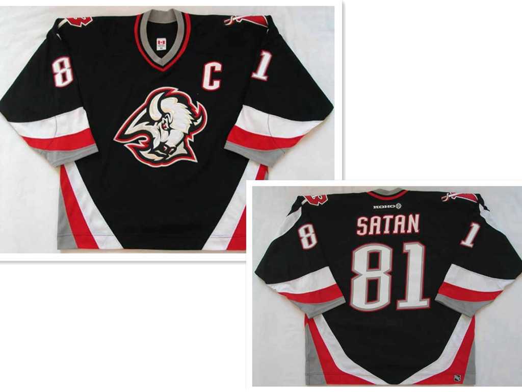 Men%27s Buffalo Sabres #81 Miroslav Satan road black NHL Jersey->boston bruins->NHL Jersey